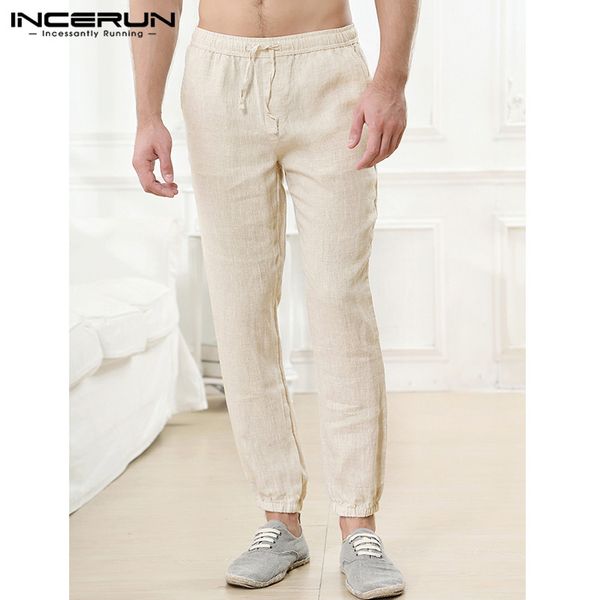 

incerun men casual pants solid drawstring loose pockets vintage leisure joggers trousers men breathable pantalon hombre 2019 5xl, Black