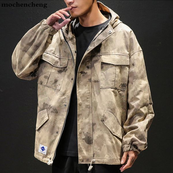 

tactical jacket camouflage work clothes hooded zip jacket oversized loose men coat brand new bomber, Black;brown