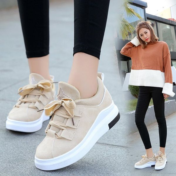 

brand 2019 women new arrival sneakers breathable round toe casual shoes student platform shoes flats lace up ladies shoe, Black
