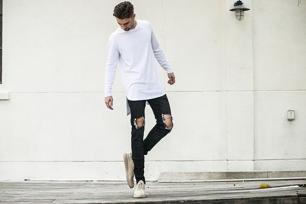 

pure color designer mens jeans fashion knee holes zipper with split hiphop pants spring autumn jeans, Blue