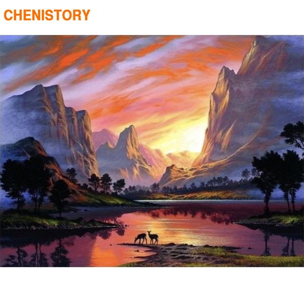 

chenistory frame diy painting by numbers sunset landscape painting calligraphy wall art canvas for home decor 60x75cm