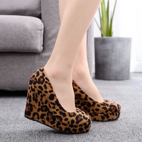 

crystal queen women high heels shoes leopard platform wedges female pumps elegant flock party wedding shoes, Black