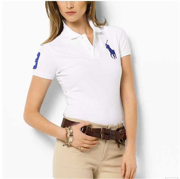 

womens polo shirt lapel 100%cotton woman short-sleeved polo femme solid embroidery big horse polos shirt summer clothing camiseta, White