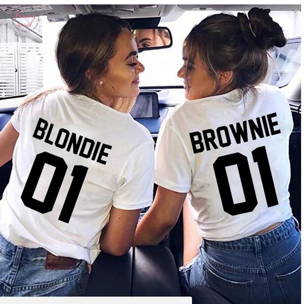

новое письмо отпечатано лучший друг t shirt bff сестра девушки любители пары женщины tee shirt хлопок топы домовой blondie 01, White