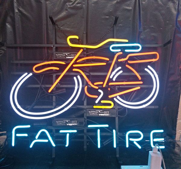 

factory bicycle fat tire neon beer sign design real advertising bar home decoration art display neon light metal frame 17'' 24&#03