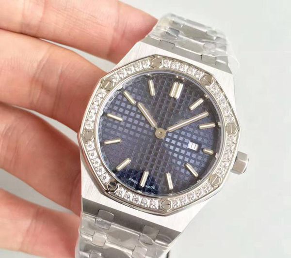 

watch ladys 33mm quartz movement diamonds ring blue face stainless steel sapphire 15400 womens watches, Slivery;brown