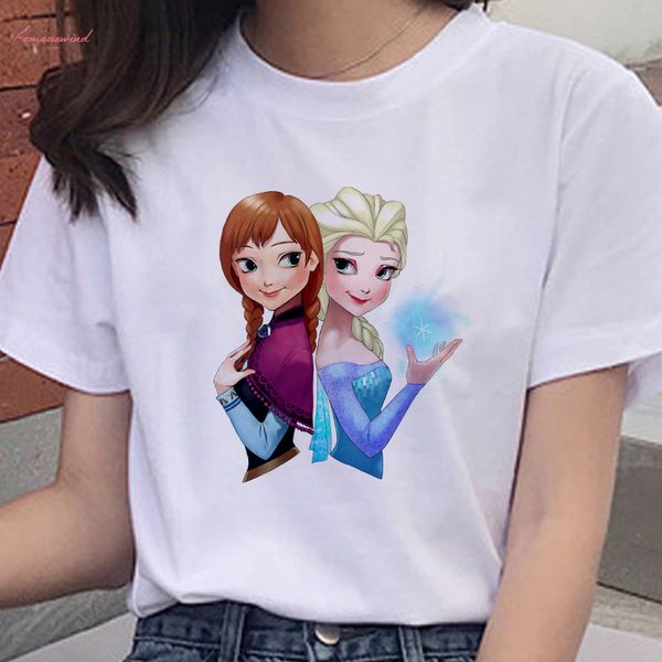 

2020 new frozen printed t shirt women fashion harajuku short sleeve t shirt plus size cute tshirt female clothing, White
