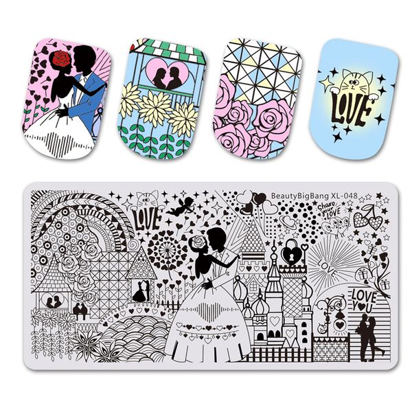 

beautybigbang 1pc stamping for nails rose flower love image valentine's day nail stamping plates template nail art tools xl-048, White