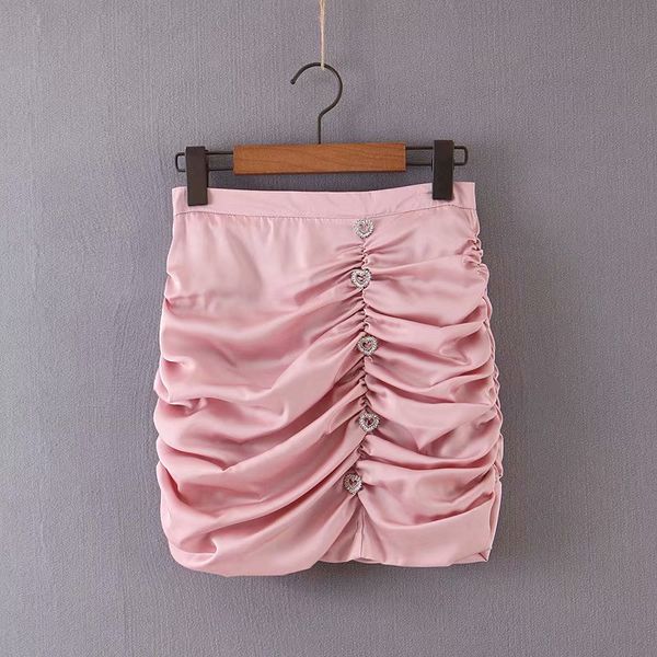 

casual pink woman pleaded short skirts 2019 summer new fashion solid crystal ladies skirts elegant sheath straight female skirt, Black