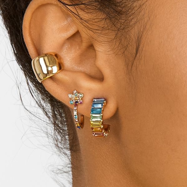

dvacaman multi color rhinestone hoop earrings for women simple round statement earrings wedding jewelry wholesale trendy gifts, Golden;silver