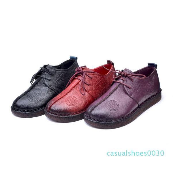 

fashion retro hand-sewing shoes women flats genuine leather soft bottom women shoes soft comfortable casual shoes woman c30, Black