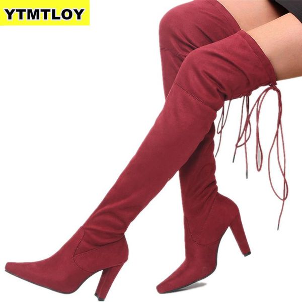 

size 35-43 new shoes women boots black over the knee female autumn winter lady thigh high thigh high red boots