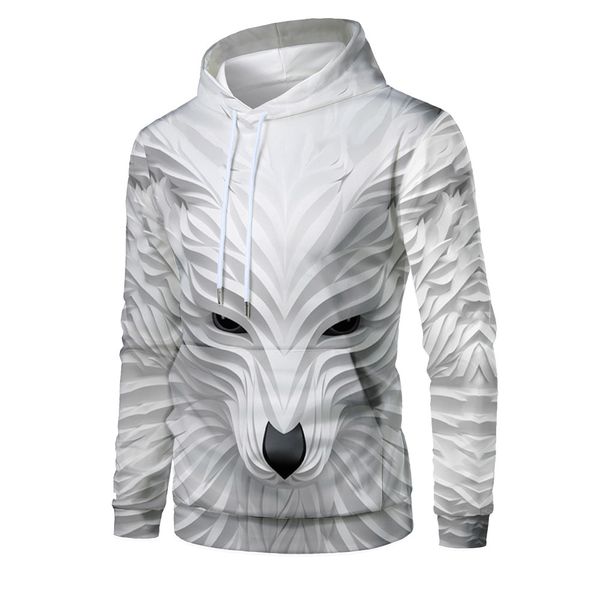 

mens designer white fox head 3d digital printed hooded sweater, Black