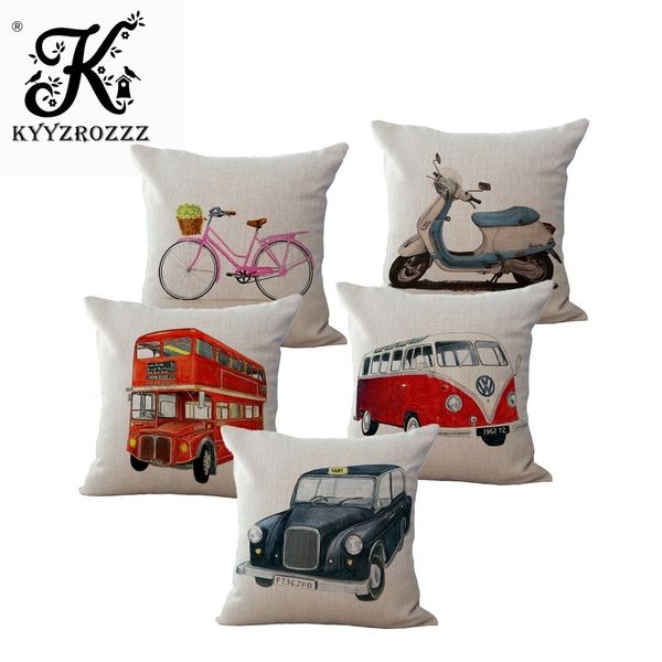 

retro car paris bus taxi one side printing home decor sofa car seat decorative cushion cover pillow case capa almofada