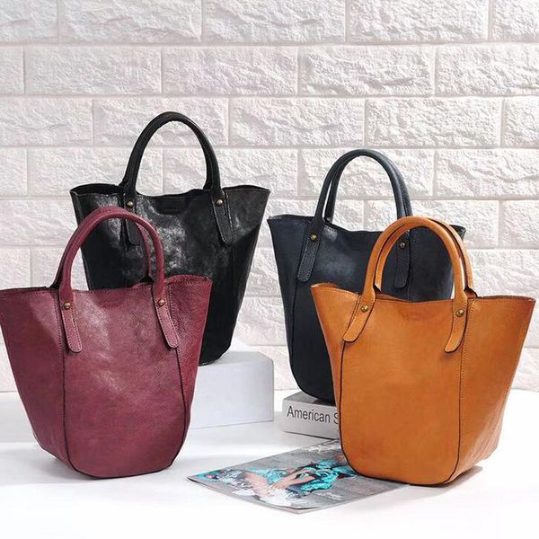 

new vintage leather luxury handbag women bag euro design brand women shoulder bags large capacity tote bucket bags for sac