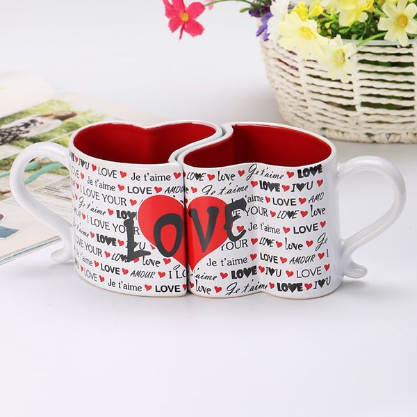 

2 pcs/set ceramic creative couples cups gifts hearts shape porcelain couple mug coffee cup for girlfriend wedding anniversary