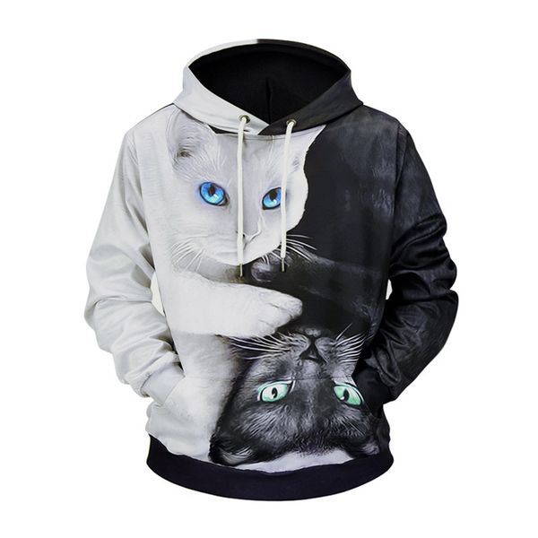 

big size women/men's hoodies new black and white cat 3d printing sweatshirt long sleeve loose hoodie