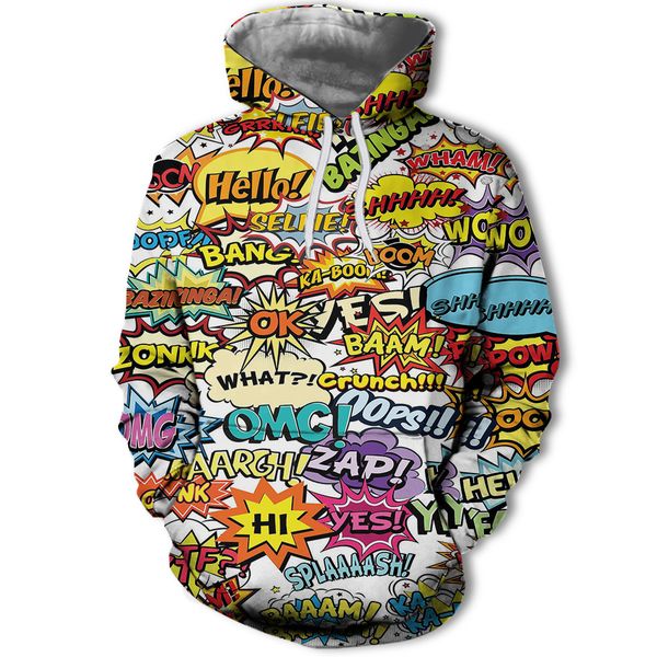 

mens designer casual long sleeve pullover hooded letter 3d digital printed sweater men, Black