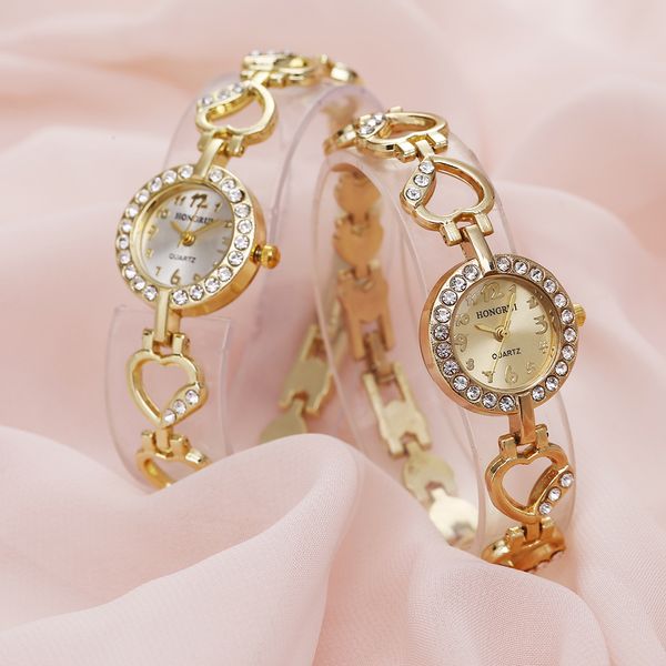 

fashion lovely alloy bracelet watch heart diamond set quartz watch ms. female watches, Slivery;brown