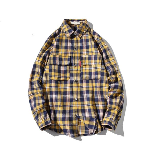 

2019 herfst hiphop plaid shirts mannen toevallige losse mannen shirts japanse lange mouw harajuku mannelijke, White;black