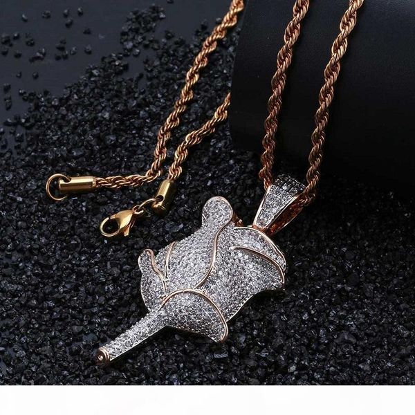 

new mens hip hop iced out gold pendant necklace rose flower pendant necklace fashion necklace jewelry