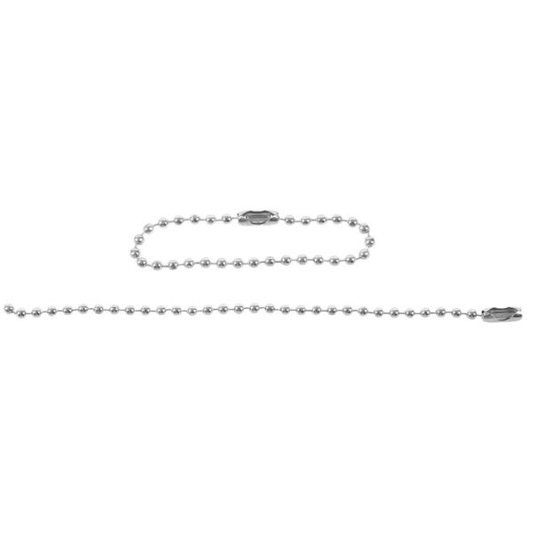 

100pcs 4.9" silver tone metal tag logo beaded ball chain keychain