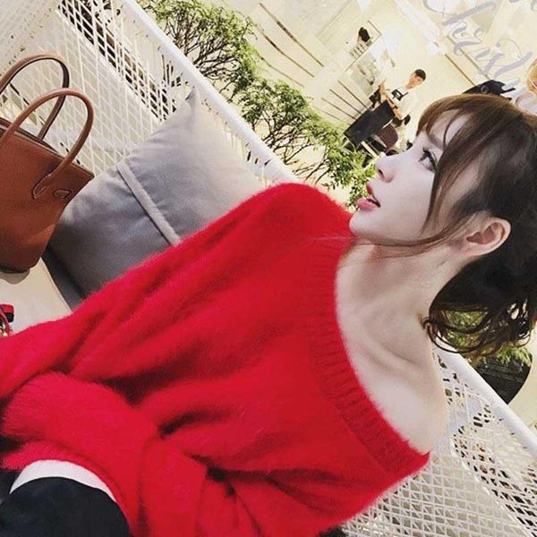 

women winter mohair sweaters batwing sleeve loose jumper sweaters pullover female casual harajuku knitted sweater, White;black