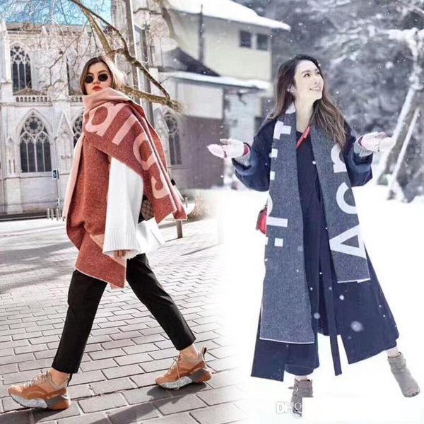 

winter new fashion studio hang tag scarf thick cashmere scarves long style acne letter women's luxury shawl 180*70cm, Blue;gray
