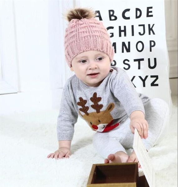 Fashion-5 Cor Moda Crianças Crianças Mohair Beanie de malha com Pompom Bebê Menino Menino Inverno Ano Exterior Chapéus Crochet Barefícios Quentes