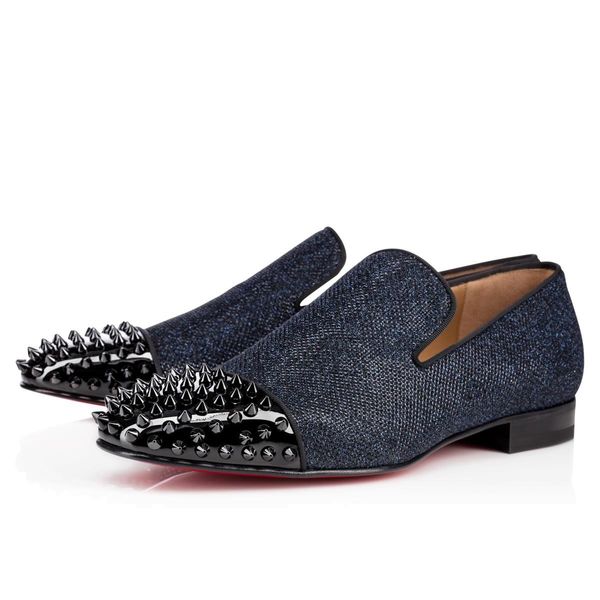 

luxury bussiness dress dandelion slip on loafers red bottom oxford gentleman black spikes moccasin red sole walking eu37-45