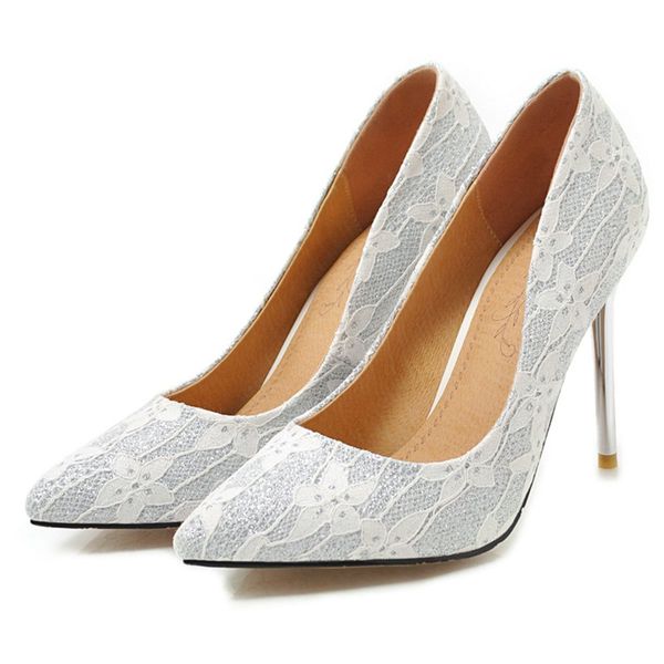 

dress shoes white women high heel pointed toe stiletto heels 2021 spring ladies lace wedding blue big size10 33 42 43 44, Black