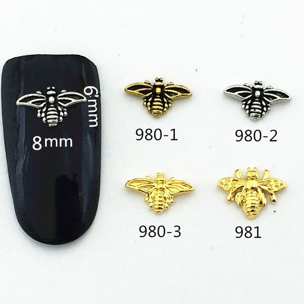 

50pcs/pack japan korea 3d nail art decoration metal kawaii bee style nail accessories diy charm tools for manicure, Silver;gold