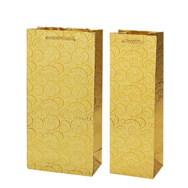 Goldpapier Rotwein-Paket Taschen mit Griff Tragbare Einzel- / Doppelwein-Flasche Geschenk-Taschen Weihnachten Hochzeitsfeier Favor Wrap Supplies
