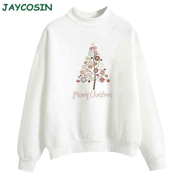 

jaycosin 2019 fashion christmas print womens and blouses casual long sleeve sweatshirt pullover blouse autumn winter 1010, White
