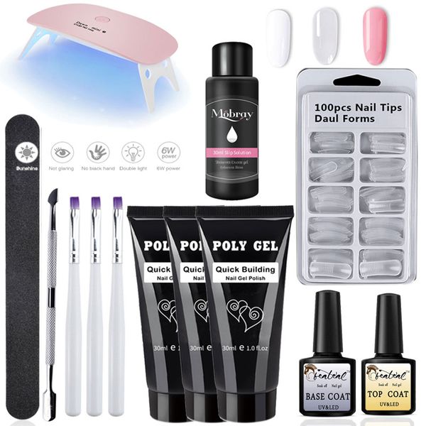 

30g extend builder gel uv lamp brush nail tool fake tips thick poly gel slip solution liquid poly nail set, Red;pink