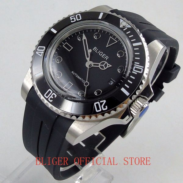 

sport 40mm bliger black dial luminous causal time watch ceramic bezel rubber strap miyota automatic movement men's watch men, Slivery;brown