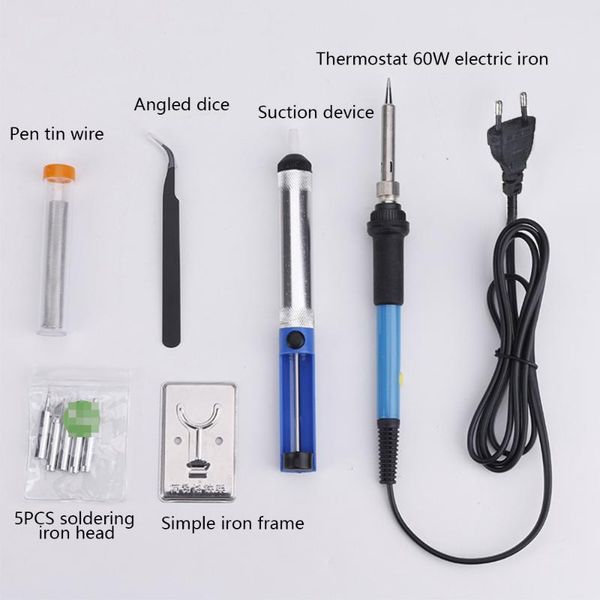 

10pcs adjustable soldering iron set 220v electric eu 60w soldering iron kit with solder tin wire tips desoldering welding solder