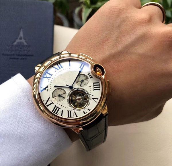 

luxury fashion style automatic watch men glass back tofo flywheel dial leather band mechanical watch monor hemmo, Slivery;brown