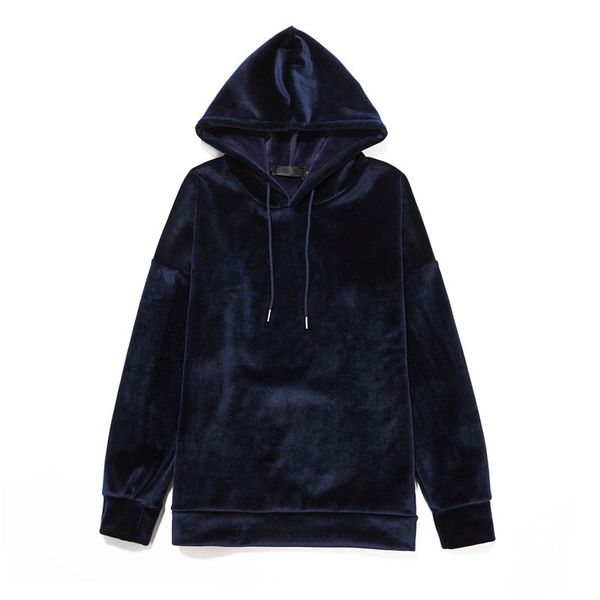 

deep blue heavy velour hoodies winter hip hop raglan pullover streetwear, Black