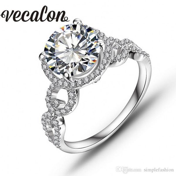 

vecalon real round вырезать 3ct имитации алмазов cz обручальное обручальное кольцо для женщин 10kt белого золота заполненные женщина партии, Slivery;golden