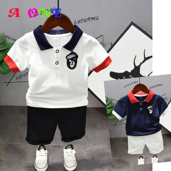 

boys clothes summer fashion cotton t-shirts+shorts 2 pcs sets turn-down collar handsome kids sets party baby set 2~7yrs z37, White