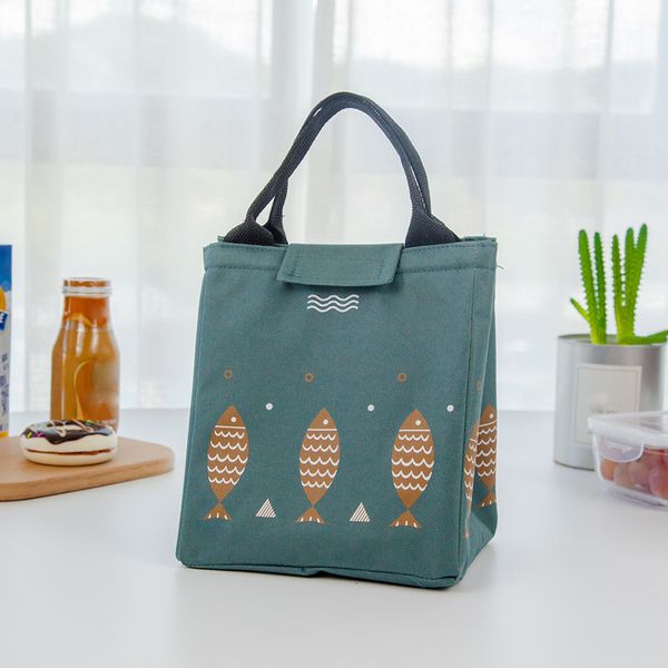 

fashion green beach drink thermal lunch bag portable ice pouch fish pattern picnic insulation handbag, Blue;pink