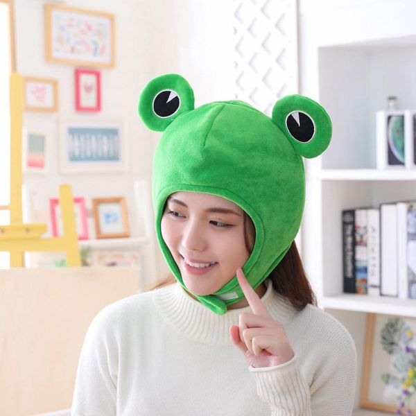 

yfashion women girls large ear frog shape hat green headgear plush toy with magic sticker hats female boys, Blue;gray