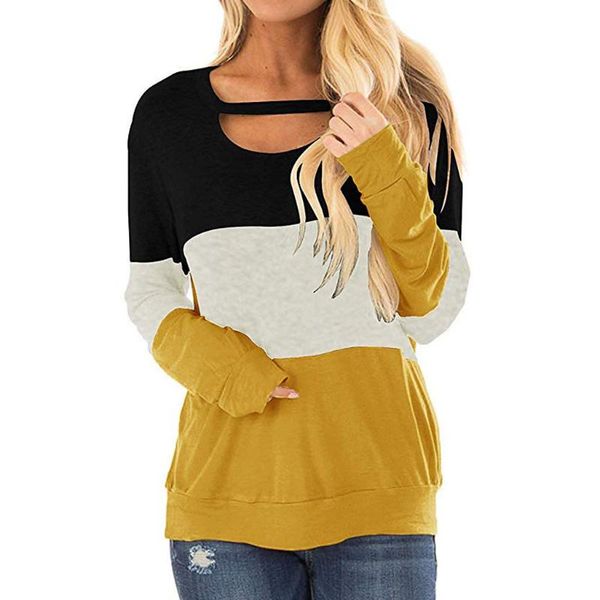 

women chest cutout color block tunic long sleeve shirt tunic blouse #, White