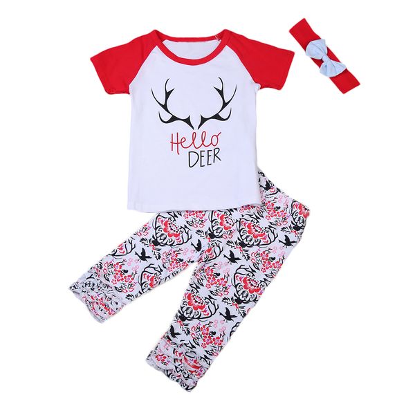 

горячие продажи малышей дети baby girl одежда футболка с коротким рукавом топы брюки повязки одежда лето 3 шт детская одежда набор 2-7 т, Pink;blue