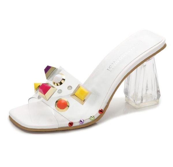 

fashion pvc transparent summer slippers open toe chunky high heel crystal women sandals heels 10cm slippers eur size:35-43 adf-745, Black
