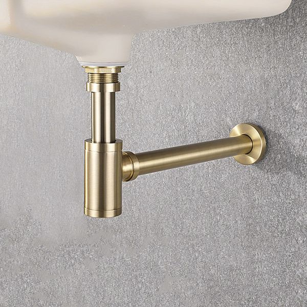 Corpo in ottone di alta qualità Scarico per lavabo Scarico a parete Collegamento idraulico P-trappola Tubo di lavaggio Sifone per lavandino del bagno Nero / Oro spazzolato / Cromo