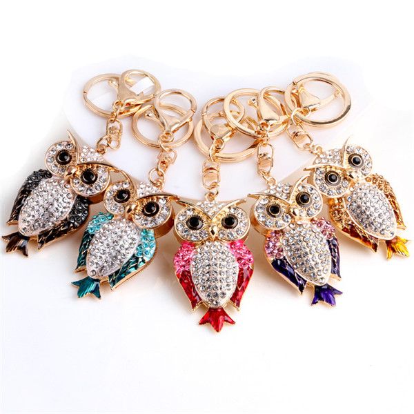 

luxury designer animal key ring zinc alloy exquisite diamond crystal owl key chain bird owl key chain ing, Slivery;golden