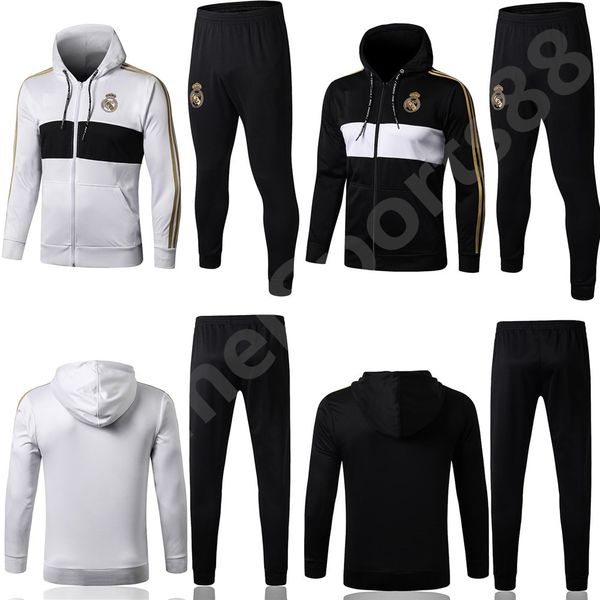 

19 20 real madrid hazard training suit full zip hat jacket suit kit mens soccer jerseys tracksuits cotton football shirts, Black