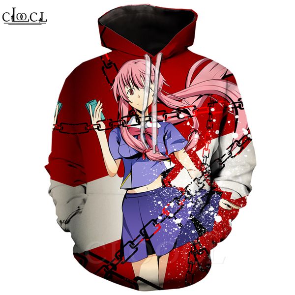 

2020 новый стиль аниме future diary hoodie 3d печати мужчины женщины gasai юно толстовка homme одежда креативный с капюшоном вскользь пулове, Black